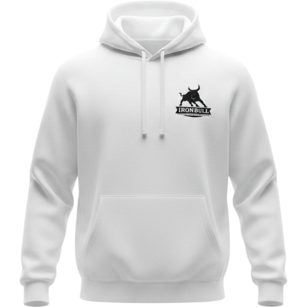 Iron Bull Trailer MFG Men White Black Graphic Print Casual Workwear Hoodie Sz S
